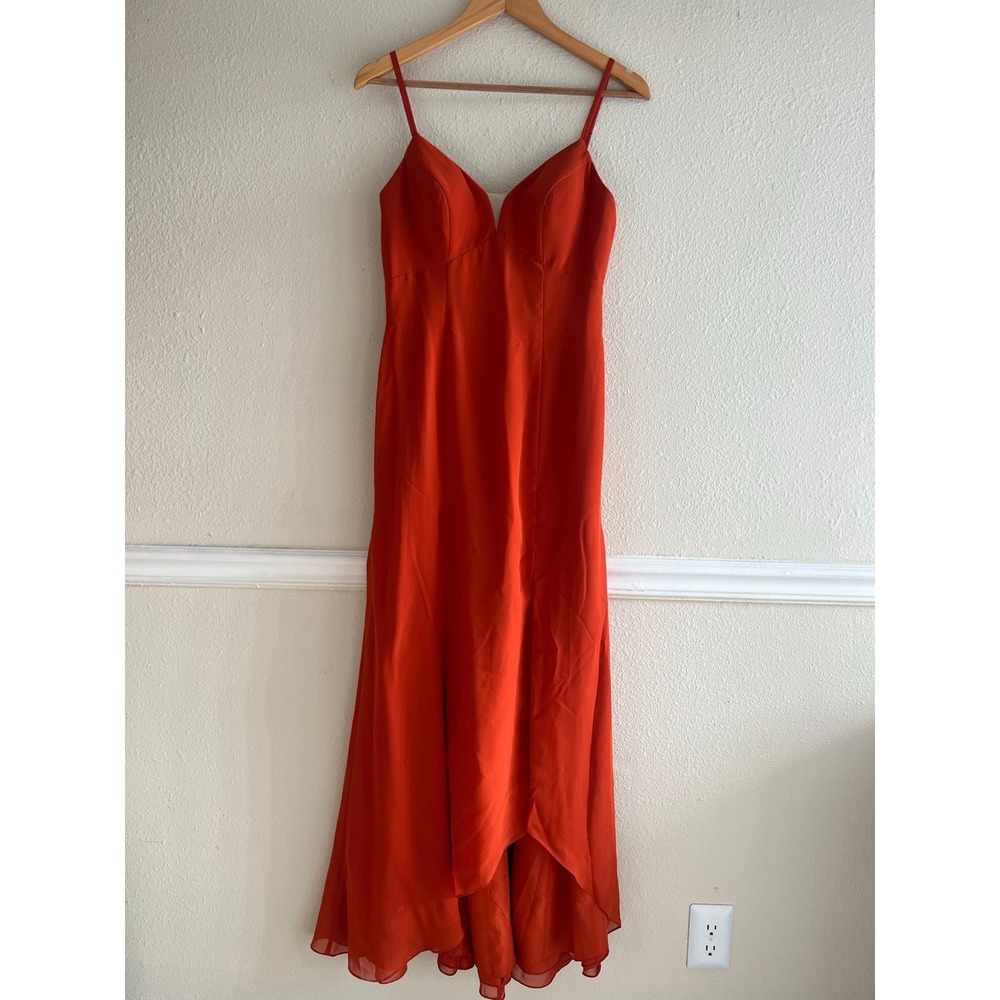Azazie Orange Chiffon Dress Custom Sz Spaghetti Strap Formal Evening Bridesmaid